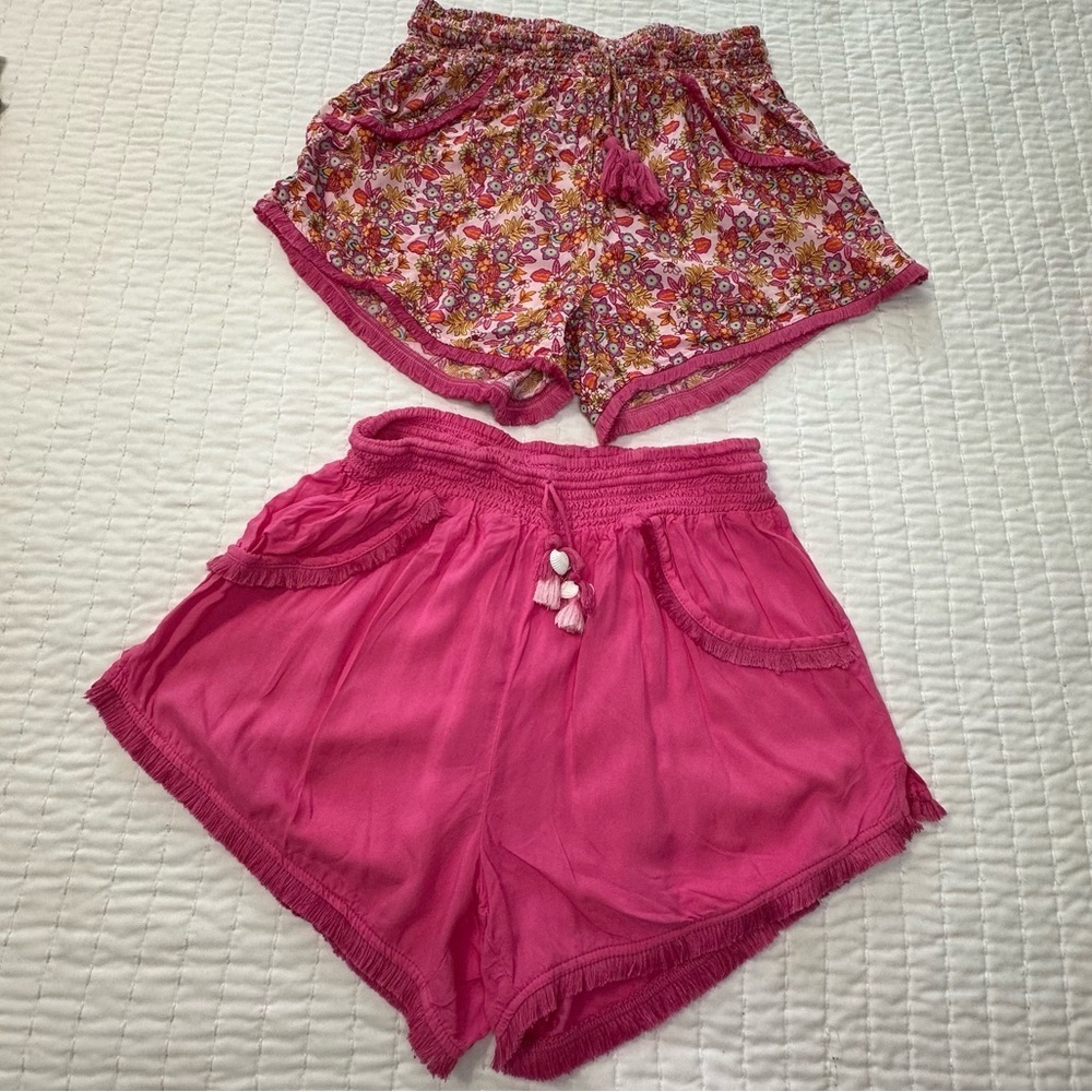 Set Of 2 Floral and Solid Pink Pajama and Casual Summery Shorts - Picture 2 of 10